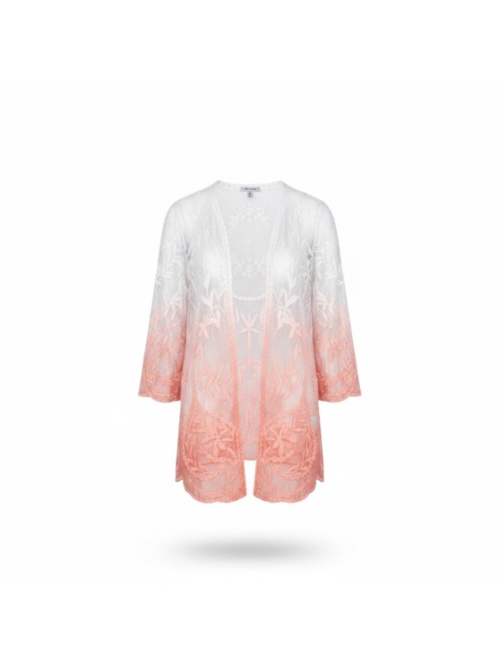 Nina Leonard Womens White & Coral Sheer Lace Embroidered Kimono Cardigan Sz 2X
